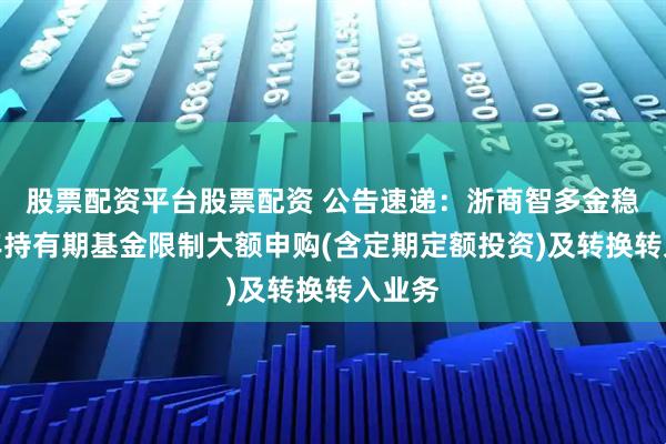 股票配资平台股票配资 公告速递：浙商智多金稳健一年持有期基金限制大额申购(含定期定额投资)及转换转入业务